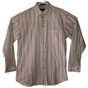 Claiborne Mens Medium Pink Gray Stripe Long Sleeve Button Front Shirt M